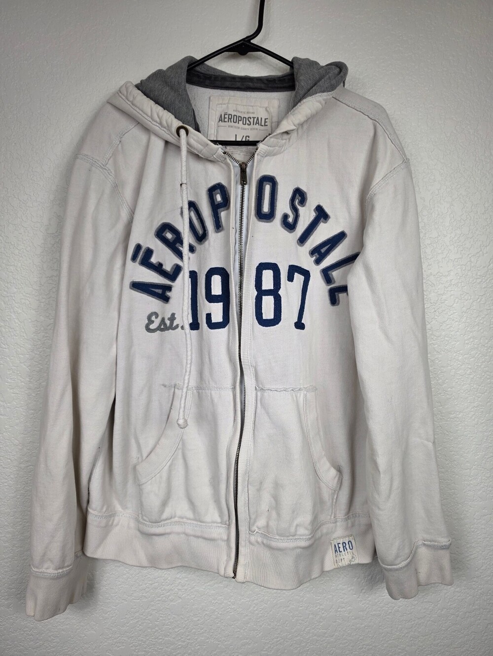 Aeropostale White Gray Large Hoodie Sweatshirt